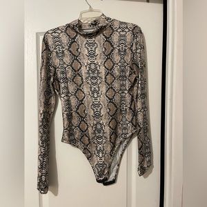 Large Snakeskin Mockneck Long Sleeve Body Suit